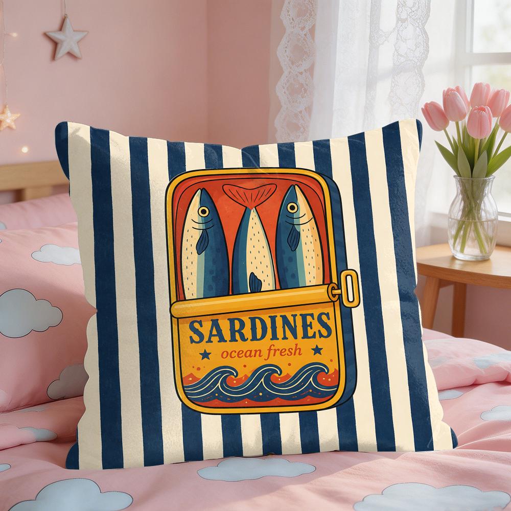 Canned Sardines Modern Art Cushion Cover Silky Short Plush Invisible Zipper Dustproof Sofa Pillow Case For Home Decor