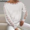Women Autumn Lace Round Neck Long Sleeve Pullover Sweaters
