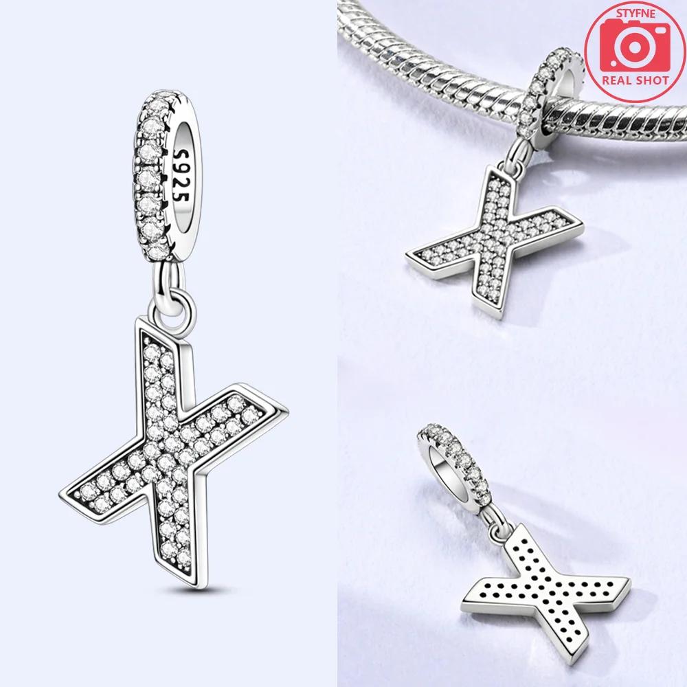 Classical 26 English Letters Original Charms White Zircon Beads Fit Copper Bracelet Accessories Women Diy Fine Gift Jewelry