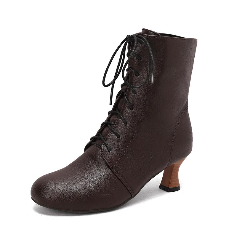 Модные осенние новые женские туфли на высоком каблуке со шнуровкой, странные стимпанк ботинки, викторианские ботильоны, женские ботинки с острым носком на толстой подошве