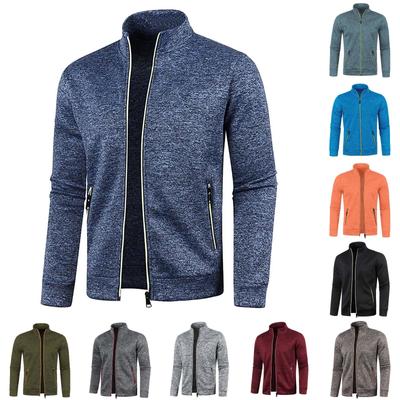 Осенне-зимний мужской трикотажный свитер на молнии с длинными рукавами из тонкого бархата