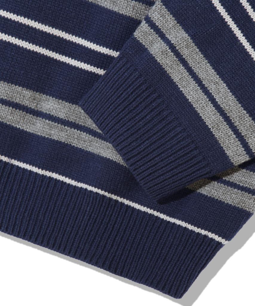 TRILLION Washable Striped Button Collar Neck Knit [Navy]