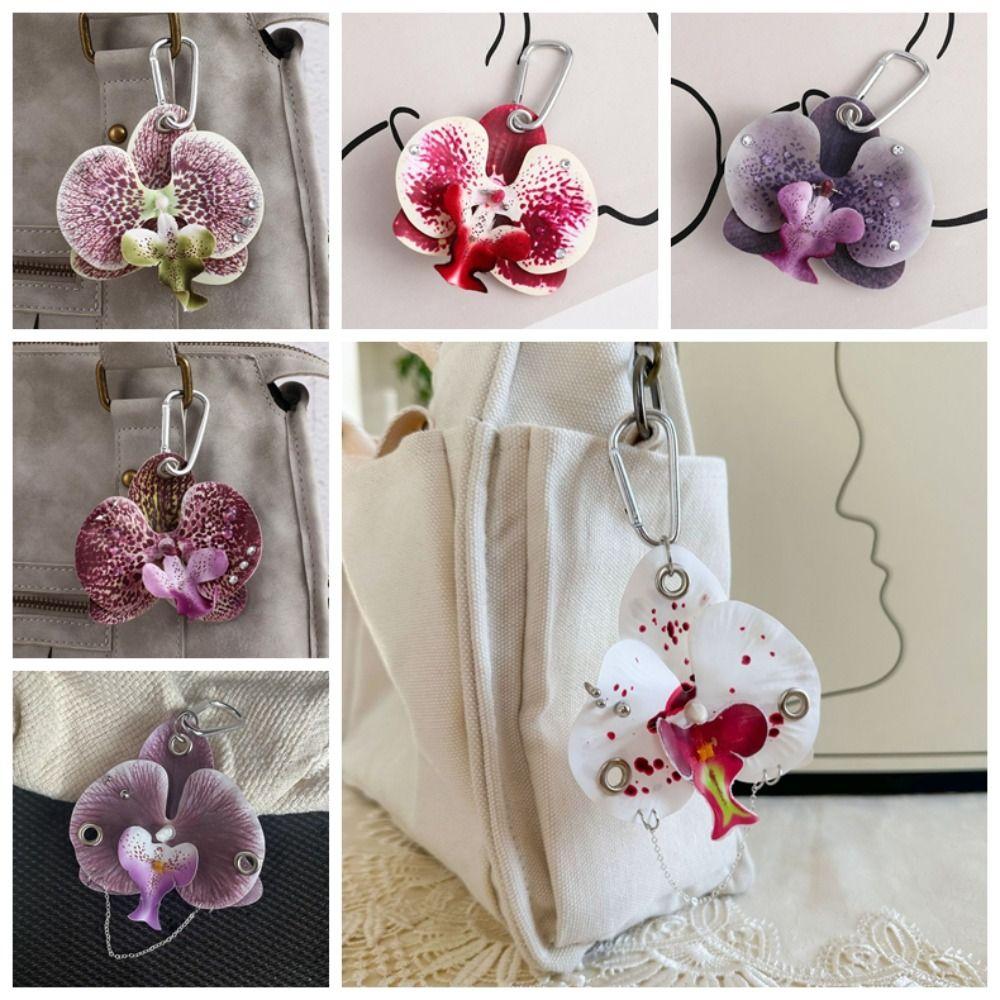 Ornament Orchid Flower Pendant Elegant Flower Bag Accessories Butterfly Orchid Key Ring  Backpack