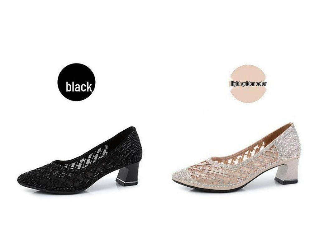 Летние сандалии-сетка со стразами, с острым носком, на среднем каблуке, с юбкой, женская модная обувь