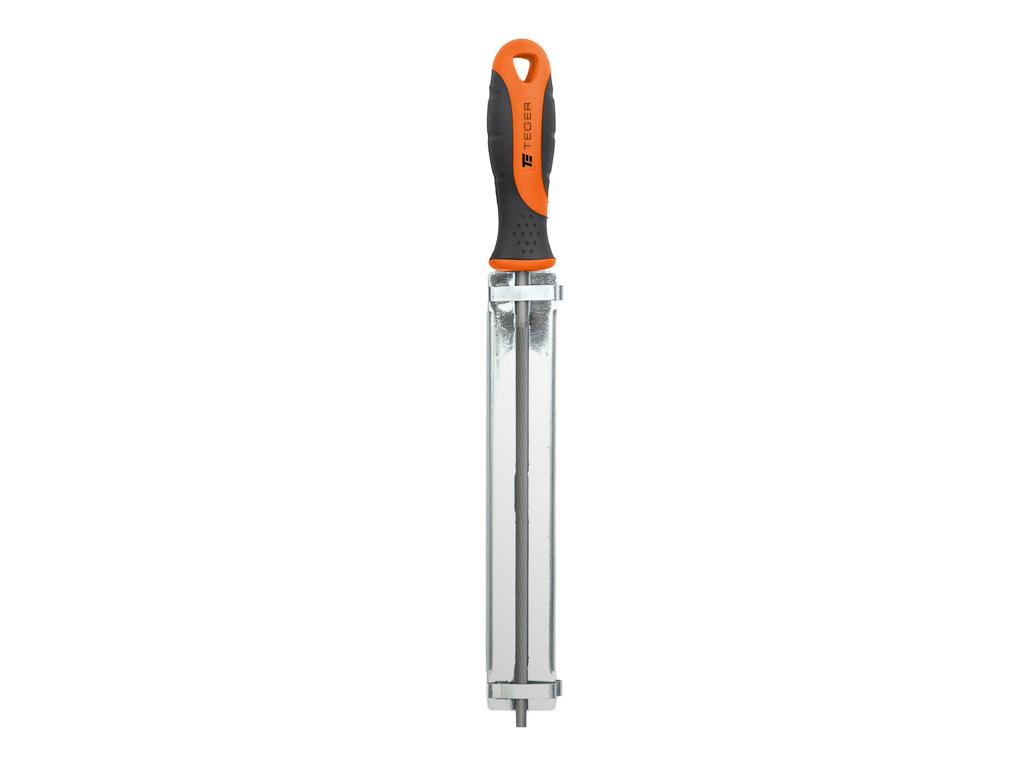 Round chain sharpening file with guide, 4.0/200mm - 3/8", Teger