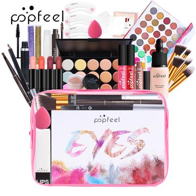 POPFEEL Набор для макияжа для лица, 40 цветов, тени для век, блеск для губ, помада, консилер, карандаш для бровей