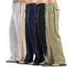 2021 Мужские льняные брюки большого размера из хлопка с карманами, повседневные свободные брюки в 10 цветах