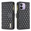 Diamond Lattice Zipper Wallet Leather Flip Phone Case For Redmi