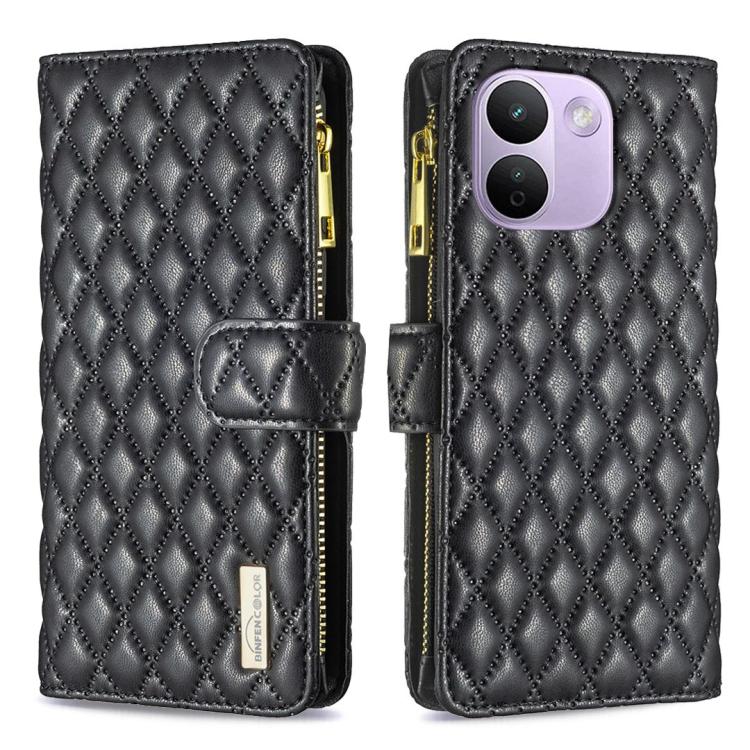 Diamond Lattice Zipper Wallet Leather Flip Phone Case For Redmi