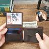 Мужской ретро-кошелек из кожи с RFID - Натуральная кожа Crazy Horse, Защита от кражи, Тисненый держатель для карт, для купюр крупного номинала в долларах США.