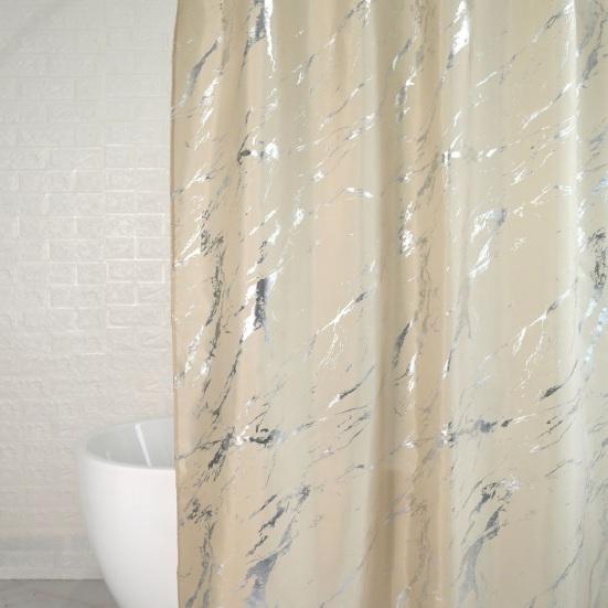 Полиэстеровая занавеска для душа Элегантная серебряная штамповка с мраморным узором Водонепроницаемая занавеска для душа для роскошной ванны