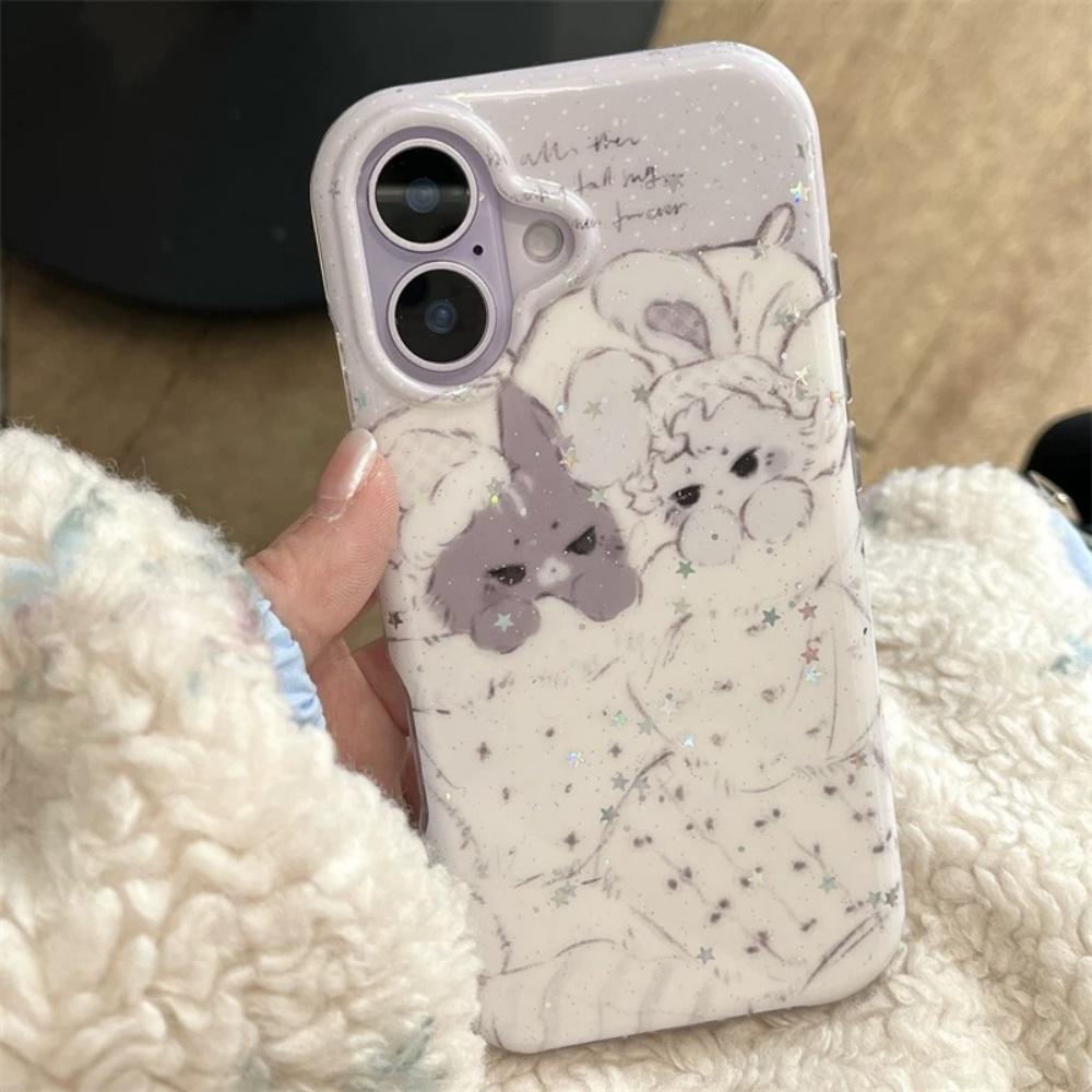 Новый мультяшный милый древний стиль серый кот белый кролик iPhone17promax двухслойный IMDiPhone16ProMax закругленный край подушка безопасности 14Pr все включено