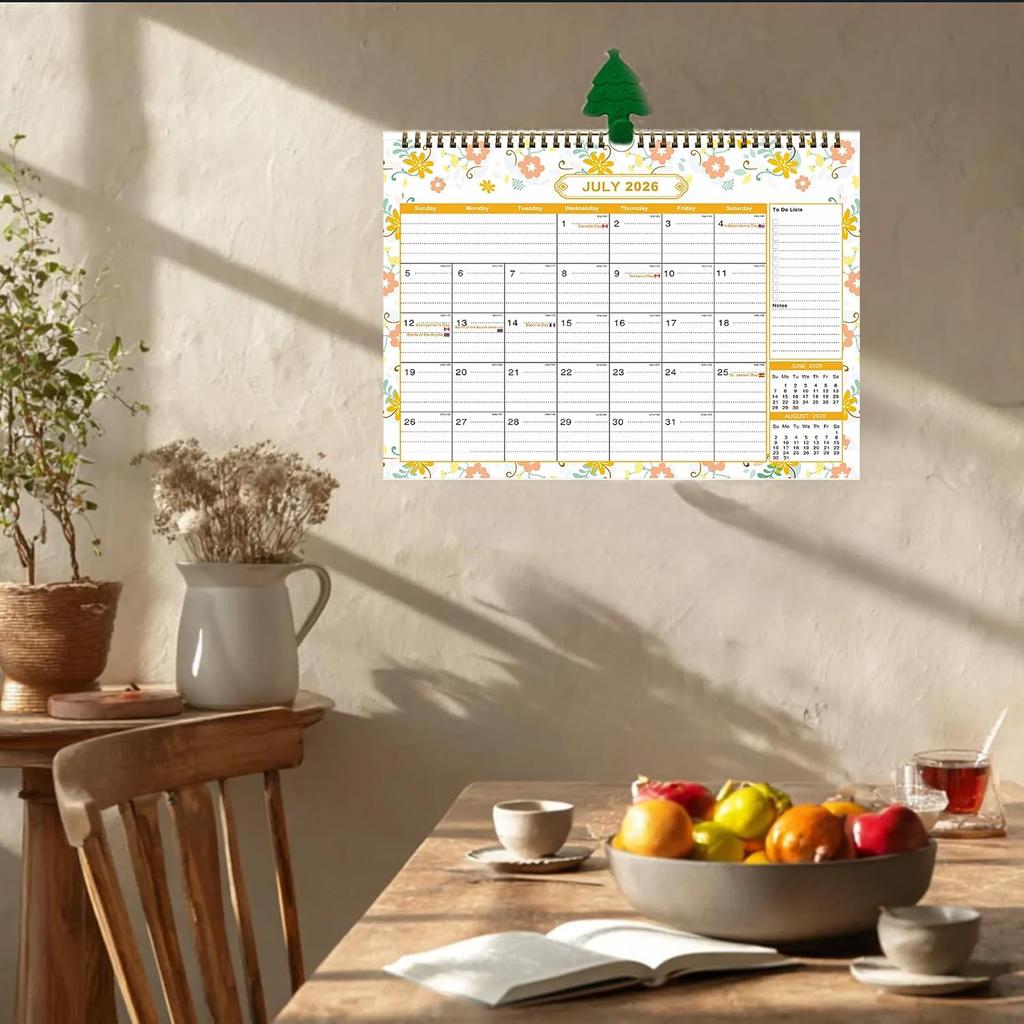 2026 Wall Calendar 12 Month - 15”*11.8” Large Wall Calendar 2026 with Stickers Thick Paper Hanging Calendars for Family Home Office School Flower