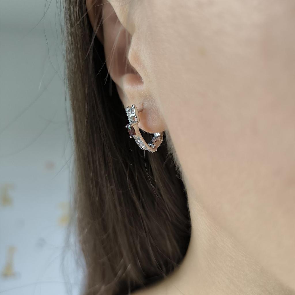 Серебряные серьги с натуральным гранатом 0.913ct, фианитами (2191438)