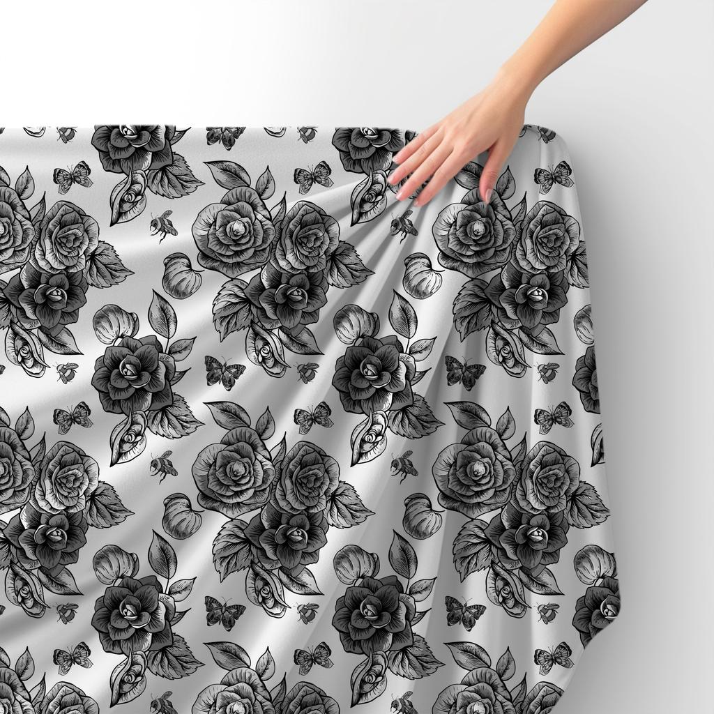 Royal Samt Stoff Polyester Zum Nähen - Motiv Monochrome Rose