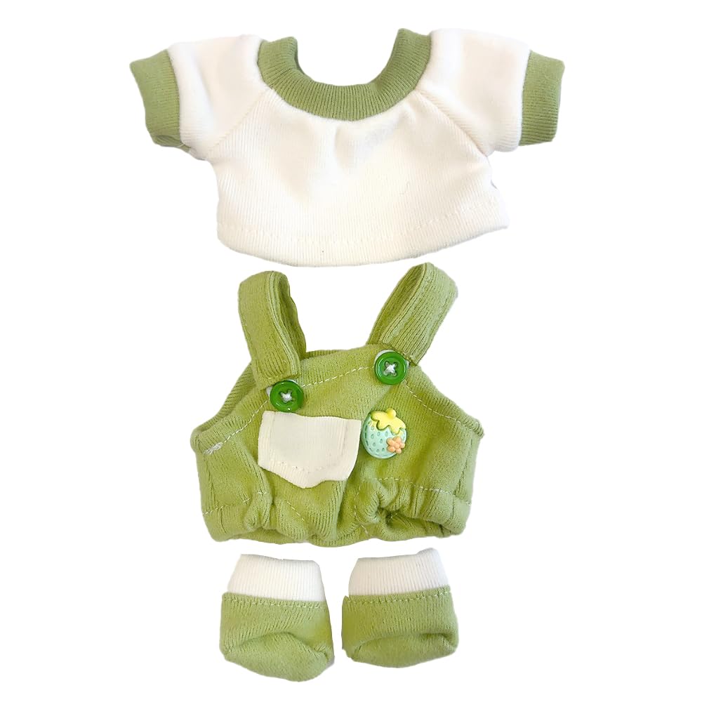 T-shirt, Overalls, and Shoes Set for 15cm, Green, Plush Toy, Kigurumi, Accessories, Otaku, Doll, Mascot, Kpopdoll, Costume [Used]