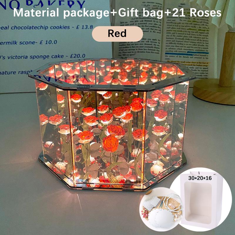 Handmade Rose Mirror Small Night Light Creative Night Gifts DIY Day Mother's Day Rose Light Valentine's Octagon