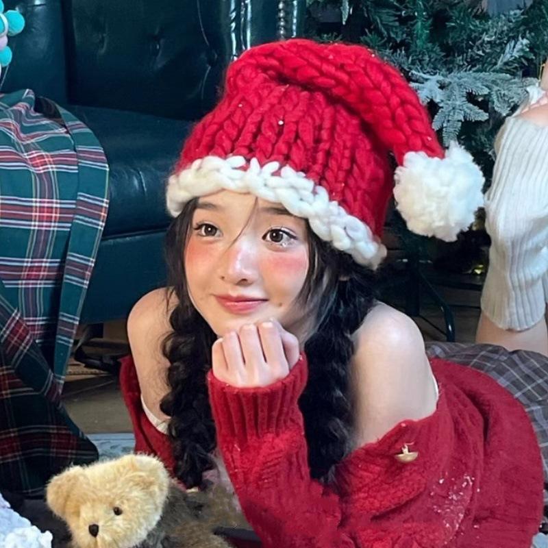 Рождественская декоративная шапка с красным бантом женская зимняя фотография новогодняя атмосфера плюшевая рождественская одежда