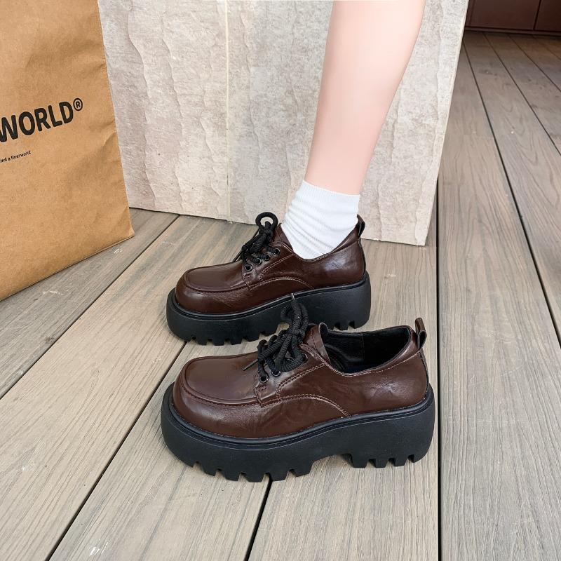 Женские туфли на толстом каблуке Весна Новые с круглым носком Глубокий вырез Передний ремешок Толстая подошва Противоскользящие Износостойкие Туфли с низким верхом