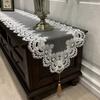 Oval Table Runner Embroidered Tea Table Europe Tv Cabinet Tablecloth Lace Pendant Tassel Dresser Table Flag Shoe Dust Cover