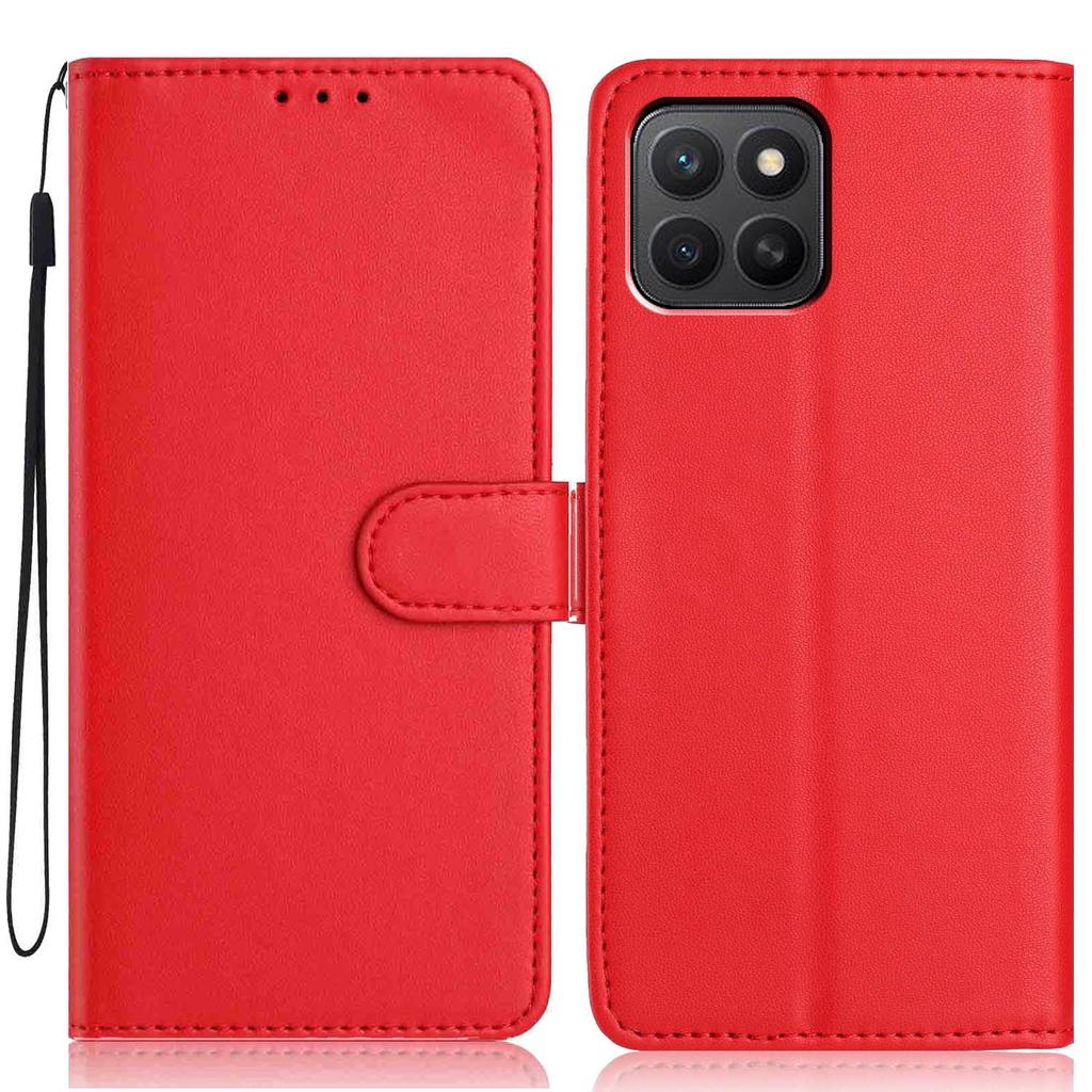 For Honor X8c 4G Wallet Case with Strap/Multiple Card Slots Solid Color Leather Stand Phone Cover