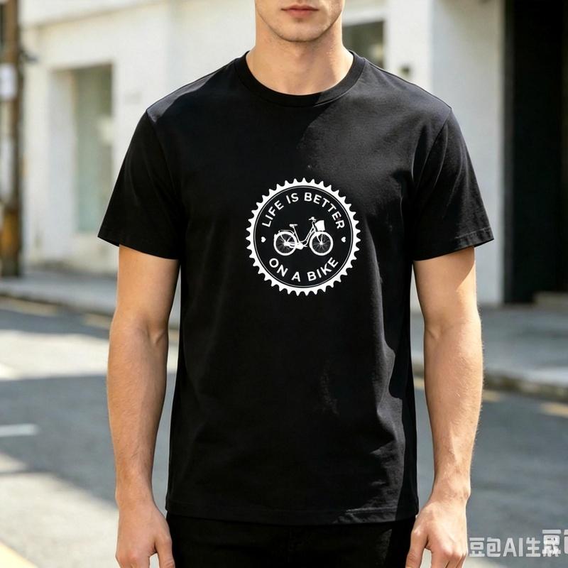 Retro Bike Lover Circle Text Print T Shirt Soft Cotton Short Sleeve Top For Men Women Cycling Enthusiast Outdoor Daily Wear