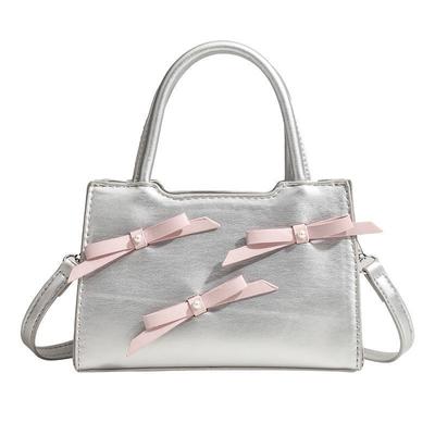 Pure Aesthetic Sweet Bow Decor Ladies Handbag, Luxury Texture Multiway Top Handle Crossbody Purse For Daily Matching