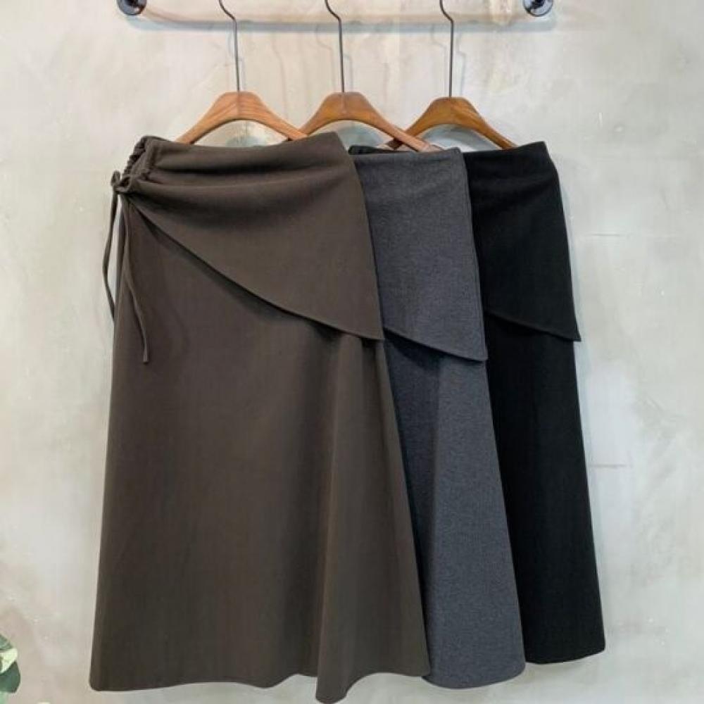C S In The Room Puka Wool Strap Flared Long Skirt 3Color