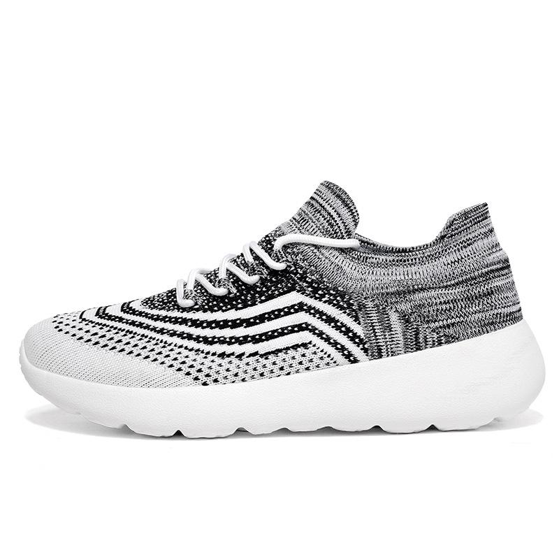 Couple fly-woven mesh casual sneakers lace-up men's large size outdoor light walking shoes socks shoes