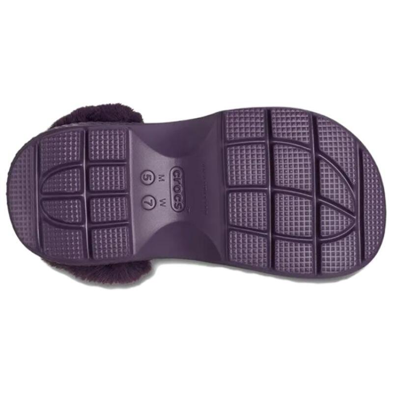 Crocs EVA Модные Мягкие и Теплые Туфли с Отверстиями Женские Насыщенного Фиолетового Цвета Ирис Плюшевая часть не снимается