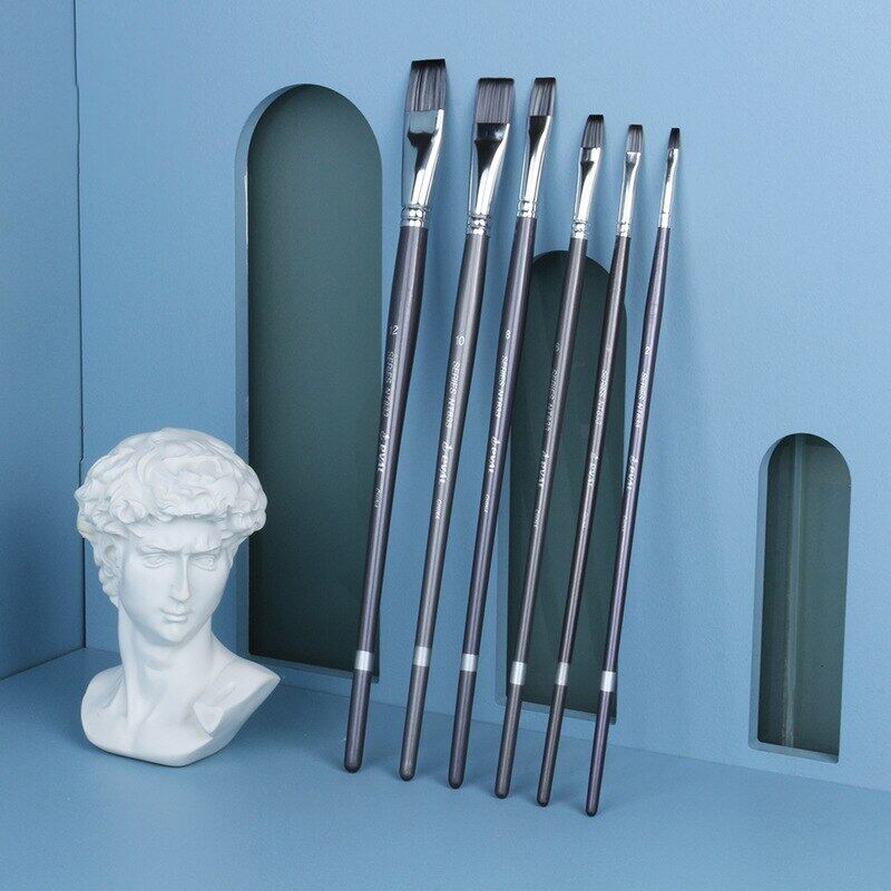 JOWOART набор из 6 предметов: плоская головка, двухцветная, нейлоновая кисть для рисования, плоская головка, гуашь, акварель, длинный деревянный стержень, акрил, масло, живопись, художественные принадлежности