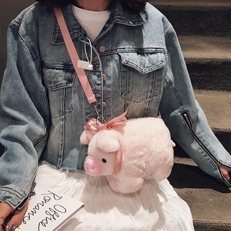 Cute Pig Plush Crossbody Bag For Girls With Soft Material And Inner Zipper Pocket
