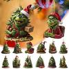 Christmas Green Hair Elf Decoration Acrylic Reusable Holiday Decor Xmas Tree Car Rearview Mirror Hanging Ornament Pendant Party Supplies Gift