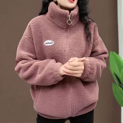Весна-зима Женская куртка с воротником-стойкой, флисовая куртка на молнии с длинным рукавом, однотонный кардиган, сохраняющий тепло, спортивная верхняя одежда с карманами