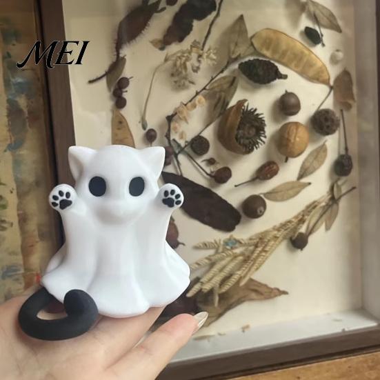 Funny Cat Lover Gifts Halloween Ghost Statue, Cute Figurine, Cartoon Themed Room Ornaments Spooky Decoration for Home Office Desktop Decor Statue