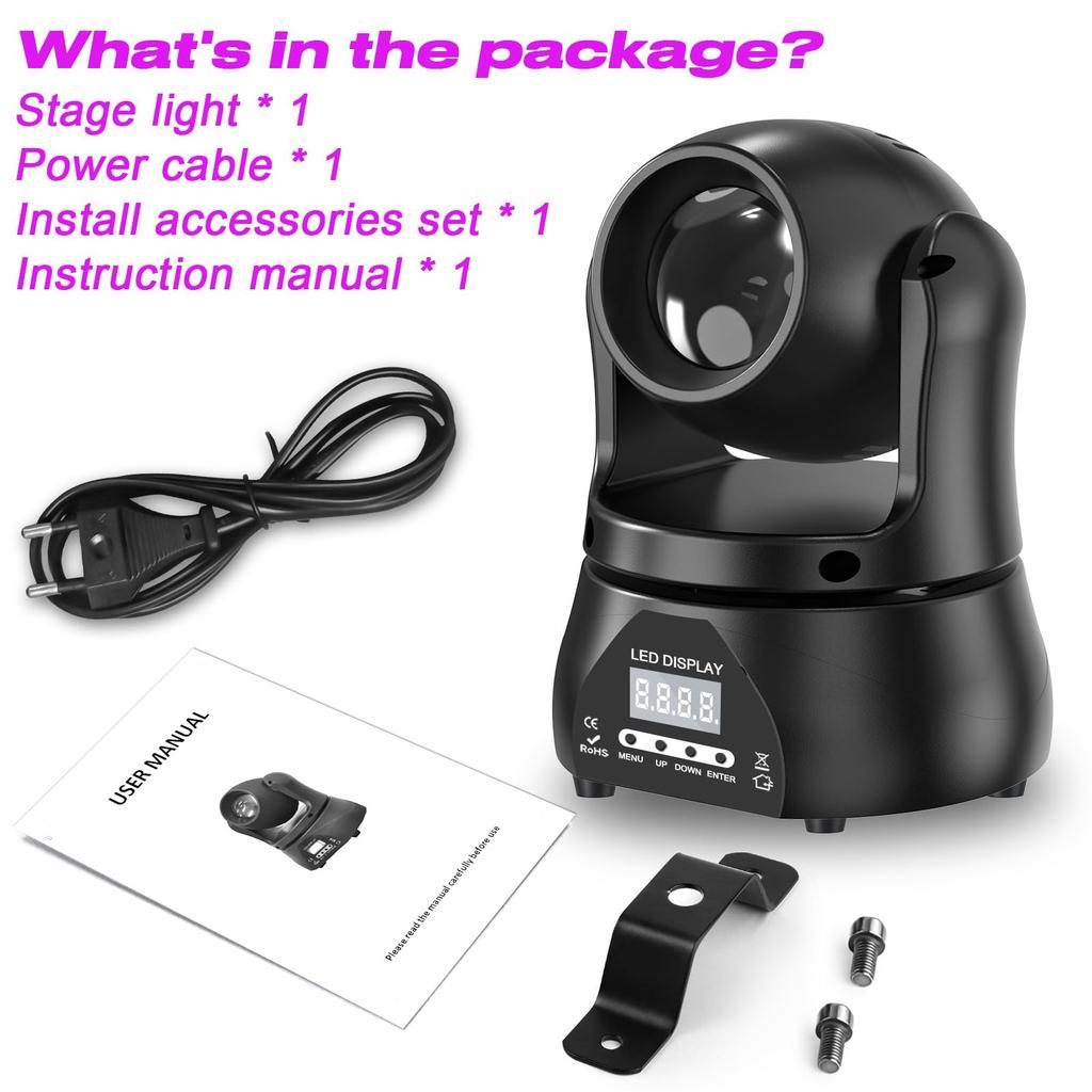 40W LED Moving Headlight RGBW Beam Lighting Stage Light with DMX Sound Activation Auto Mode for Stage DJ Party Bar Wedding Church Christmas Festival