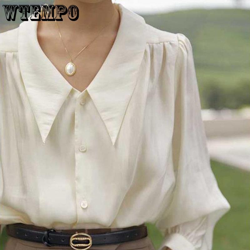 Spring and Autumn Women's Shirt French Vintage Bubble Sleeve Shirt with A Sense of Design