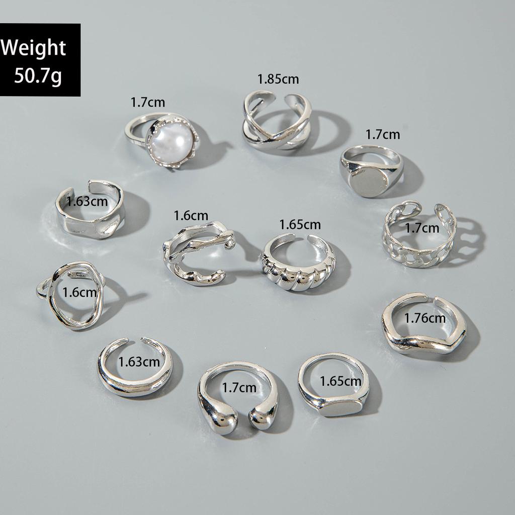 European and American Style Geometric Irregular Fashion Ring Set, Personalized Design, Imitation Pearl Layered Ring Ring