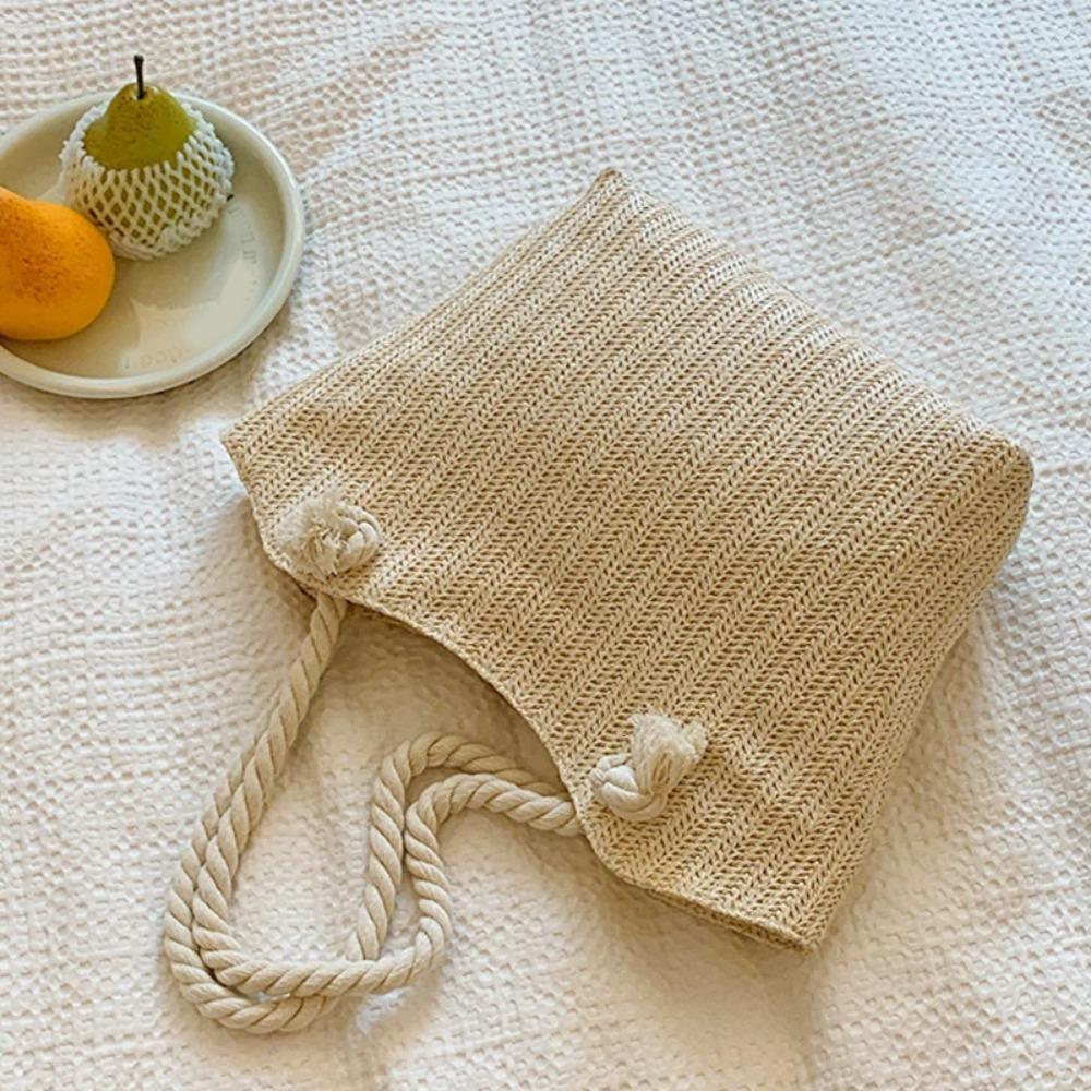 Solid Color Beach Handbag Bohemian Underarm Shoulder Bag Elegant Straw Tote Bag  Summer