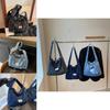 Drawstring Casual Denim Shoulder Bag For Women Soft Material Large Capacity Street Style