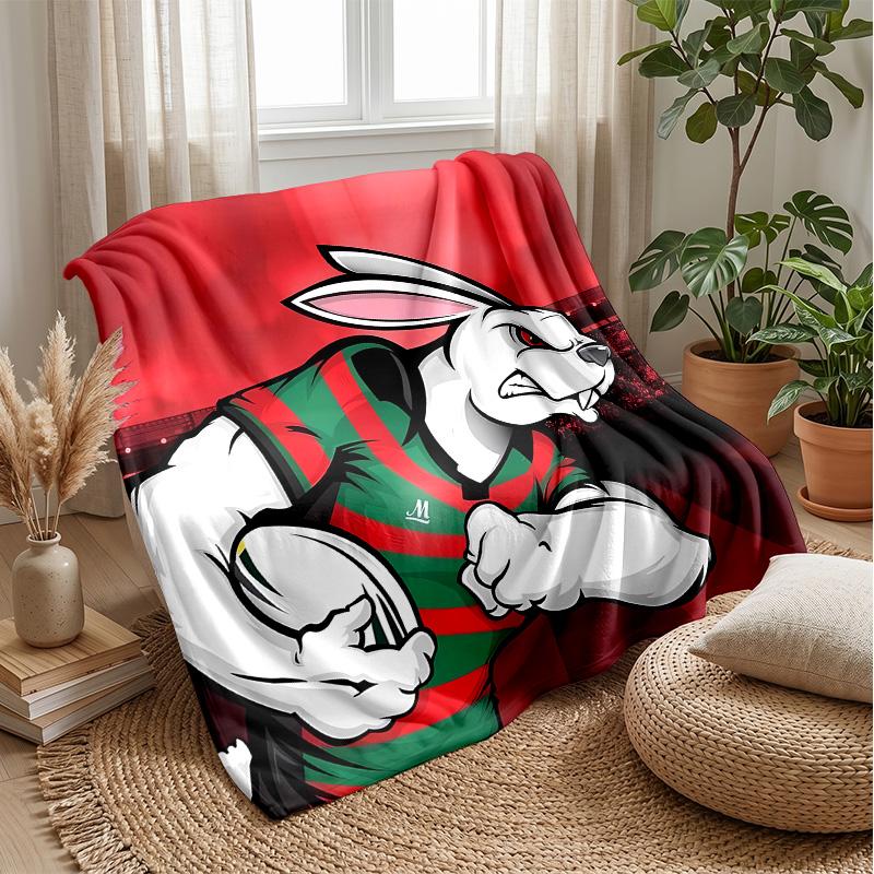 South Sydney RabbitPrinted Flannel Blanket Cozy Skin-Friendly Warm Throw for Couch Bed Indoor Daily Use