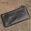 Мужской длинный кошелек на молнии из натуральной кожи, первый слой из воловьей кожи, Молодежный ультратонкий кошелек-сумочка, модный брендовый простой кошелек