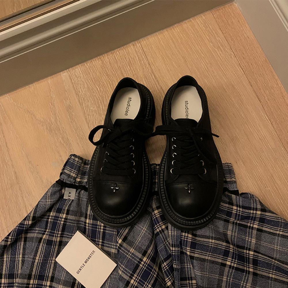 Виноградная мать studiolee большая круглая головка 8 см толстая подошва усиливающая шнуровка круглая головка маленькие белые туфли повседневная парусиновая обувь женская осень