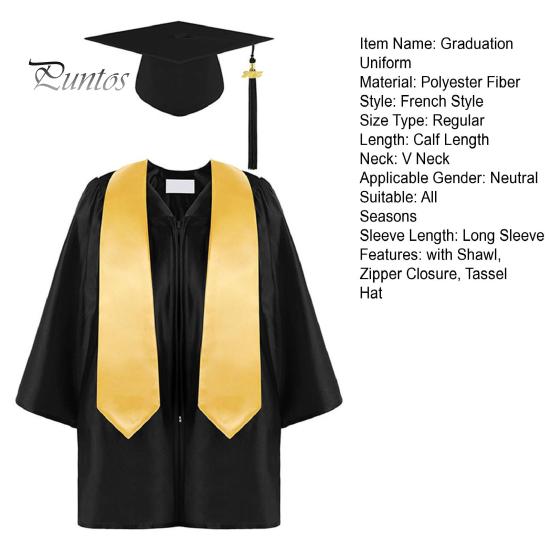 3 шт./комплект, детская выпускная форма для детского сада с кисточкой, шапочкой и шалью, V-образным вырезом, длиной до икры, длинными рукавами, застежкой-молнией, начальный выпускной халат