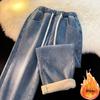 Women Thicken Warm Velvet Lined Wide Leg Jean Fashion High Waist Washing New Vaqueros Fall Winter Classic Snow Wear Women Denim Pants