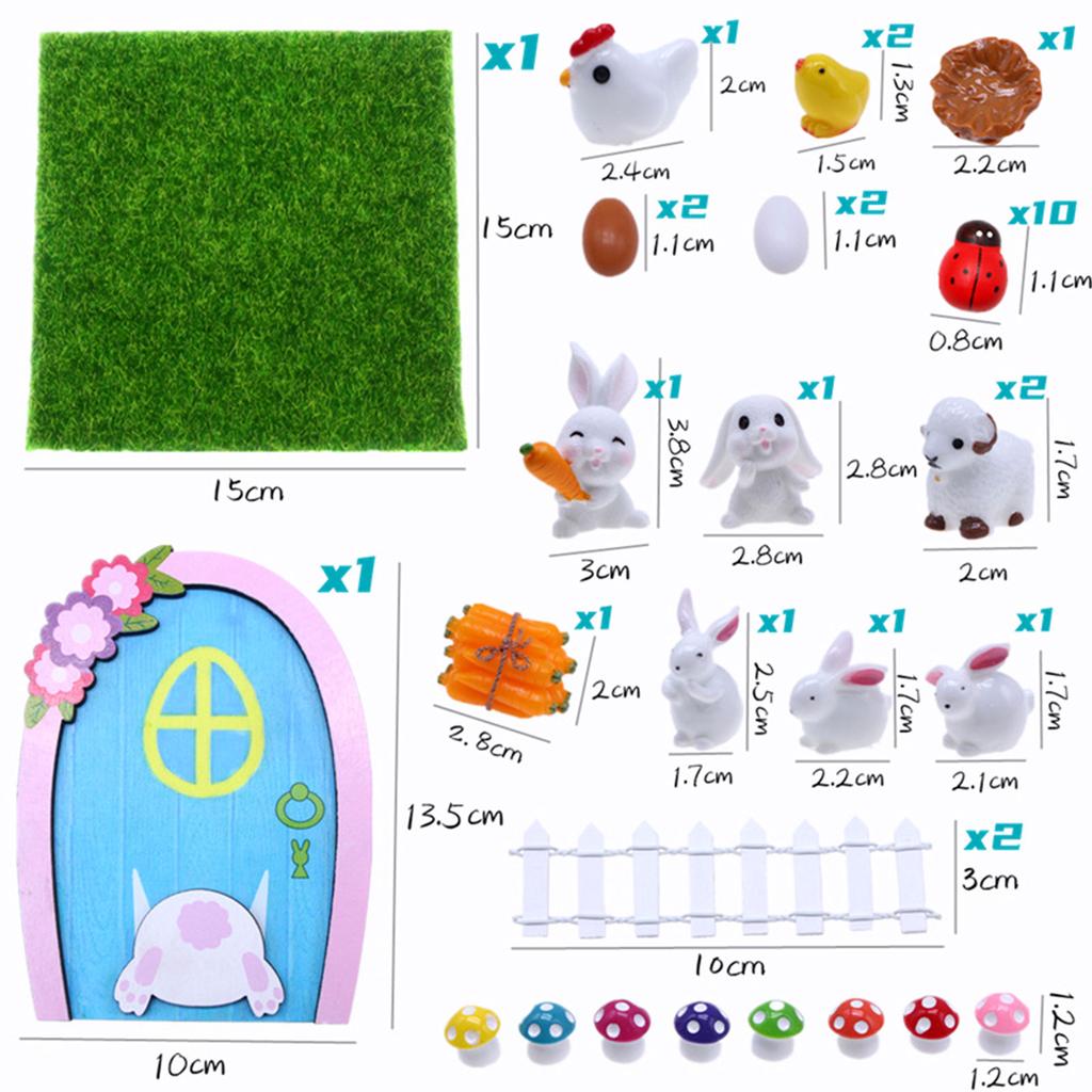 Dollhouse Miniature Accessories Spring Easter Rabbit Garden Animal Chick Door Landscape Scene Model Photo Props DIY Toy