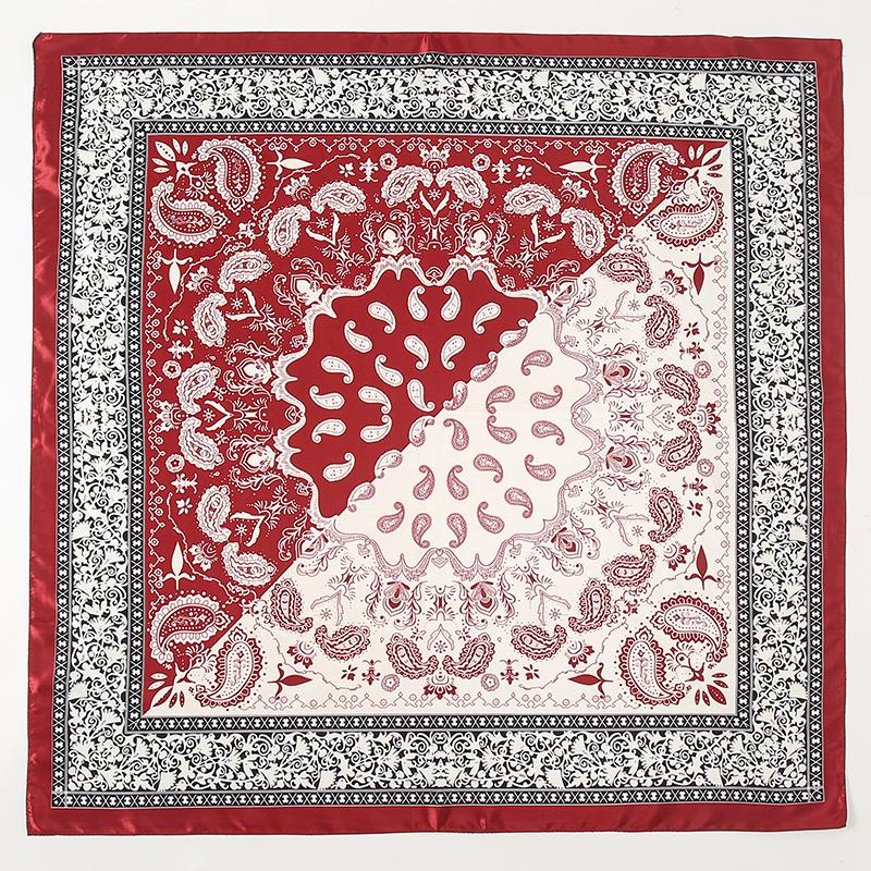 Satin Square Scarf Women Muslim Hijab Elegant Print Silk Neckerchief Shawl Wraps Headband Handle Hair Accessories Bandana