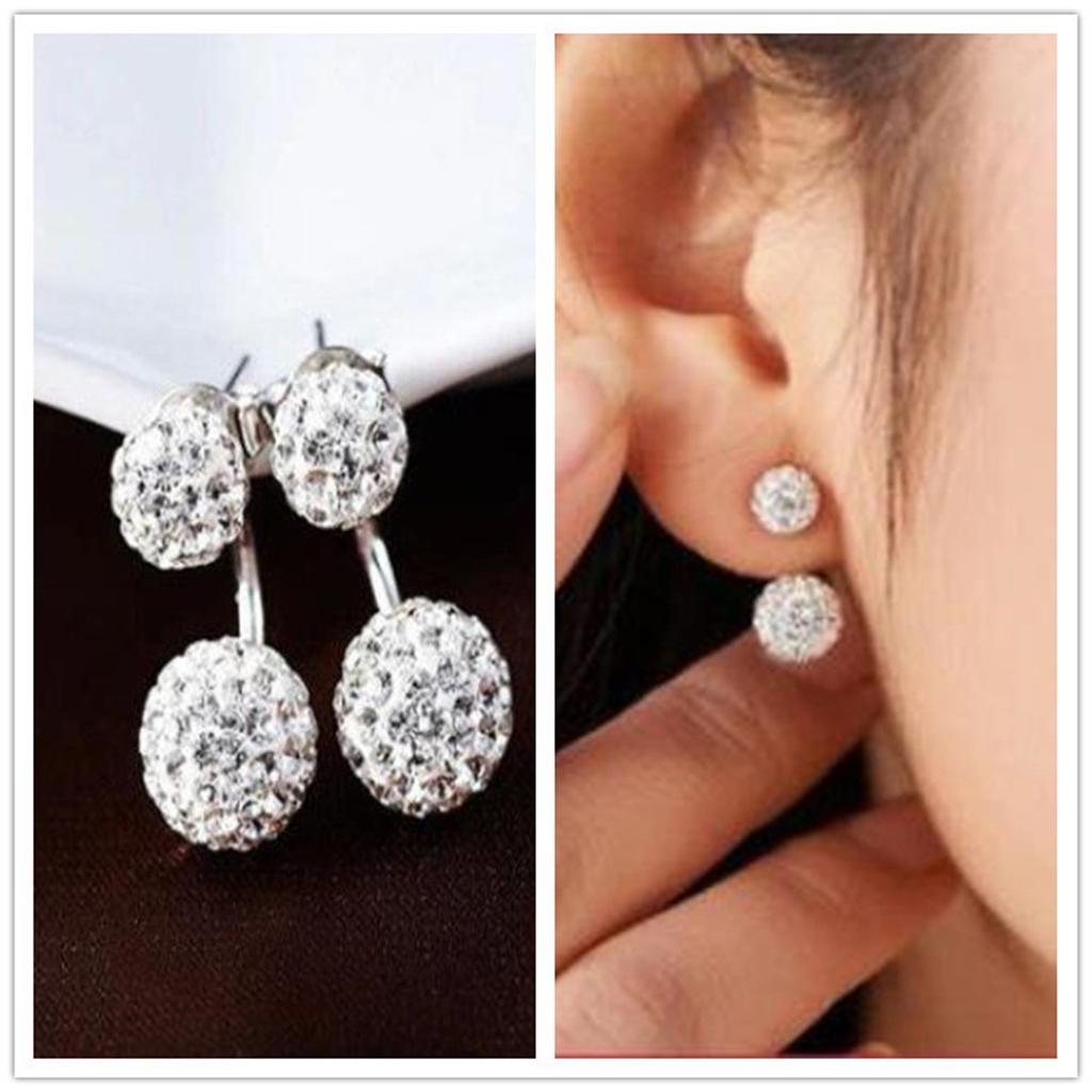 Women Jewelry  Double Beaded Rhinestone Crystal Stud Earrings