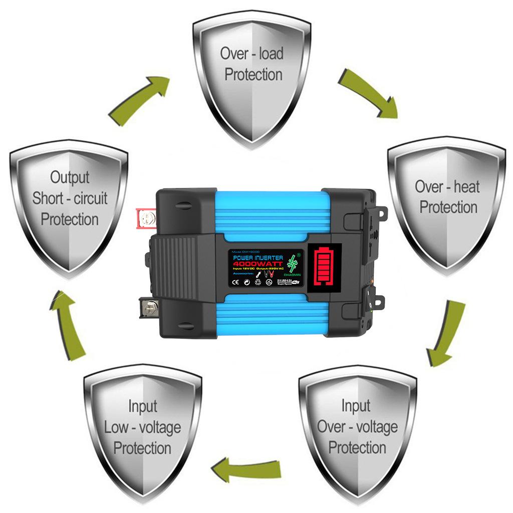 4000 Вт/6000 Вт автомобильный инвертор, светодиодный преобразователь напряжения, емкость дисплея, преобразователь 12 В в 110/220 В, двойной USB-инвертор для автомобильной техники