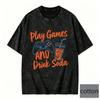 Vintage Washed Short-sleeved T-shirt Men Women Play Games Drink Soda Graphic Tee Oversized Streetwear Y2K Top Unsex